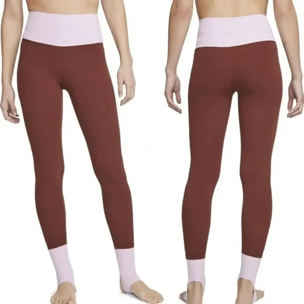 Nike‎ Yoga Luxe Stirrup Color Block Leggings XXL High Rise Ribbed Brown Purple
